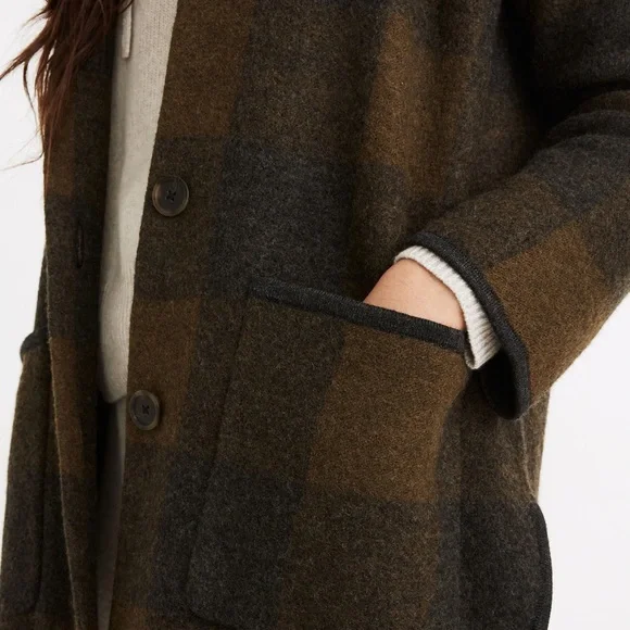 MADEWELL BUFFALO CHECK SWEATER COAT HEATHER JUNIPER GREEN BLACK PLAID XS - Picture 2 of 5
